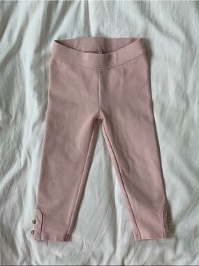 Girls' Pink Stretch Cotton Leggings with Gold Button Detail